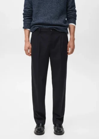 Pantaloni in flanella con pieghe e vestibilità regolare Pantaloni in flanella con pieghe e vestibilità regolare