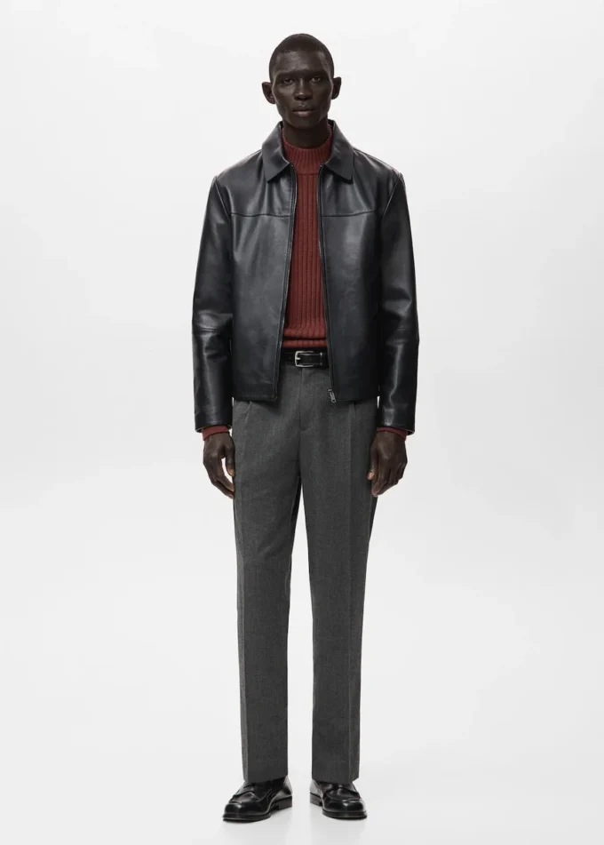 Pantaloni in flanella con pieghe e vestibilità regolare Pantaloni in flanella con pieghe e vestibilità regolare