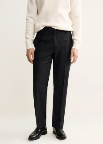 Pantaloni regular fit in 100% lana vergine a righe sottili