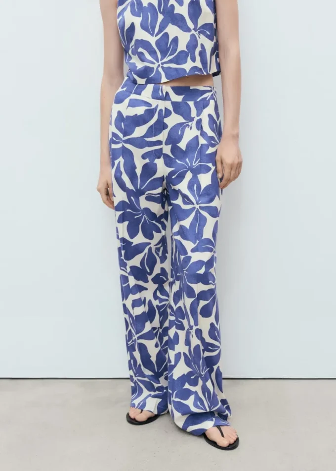 Pantaloni stampati in misto lino Pantaloni stampati in misto lino