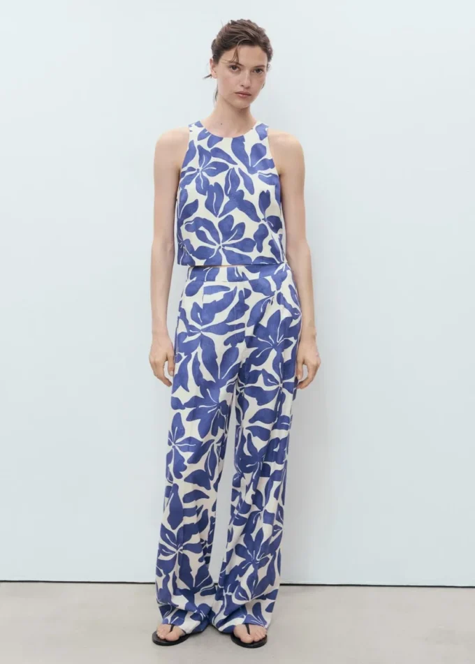 Pantaloni stampati in misto lino Pantaloni stampati in misto lino