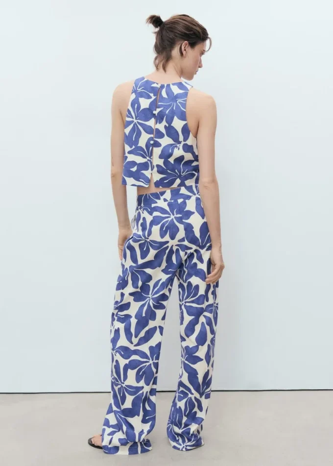 Pantaloni stampati in misto lino Pantaloni stampati in misto lino