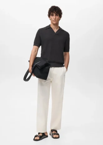 Polo in cotone lavorato all’uncinetto