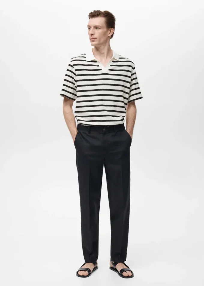 Polo in maglia a righe con texture Polo in maglia a righe con texture