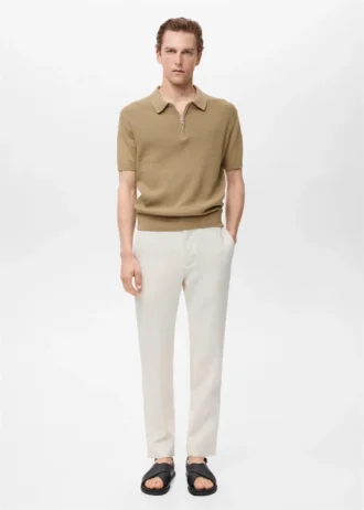 Polo in maglia con zip e dettagli in pizzo