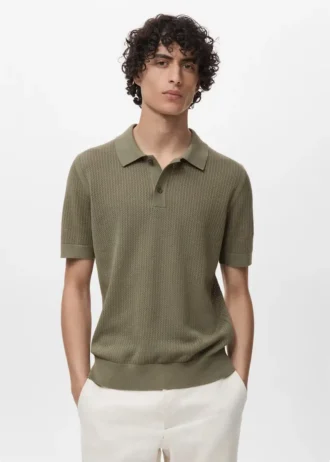 Polo in maglia di cotone con motivo traforato