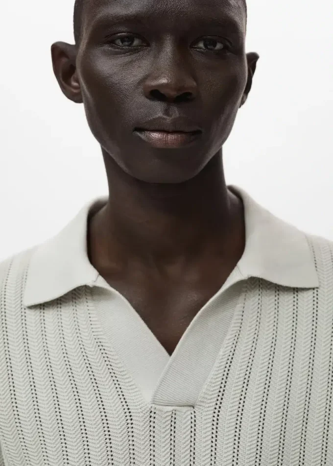 Polo in maglia fine a spina di pesce Polo in maglia fine a spina di pesce