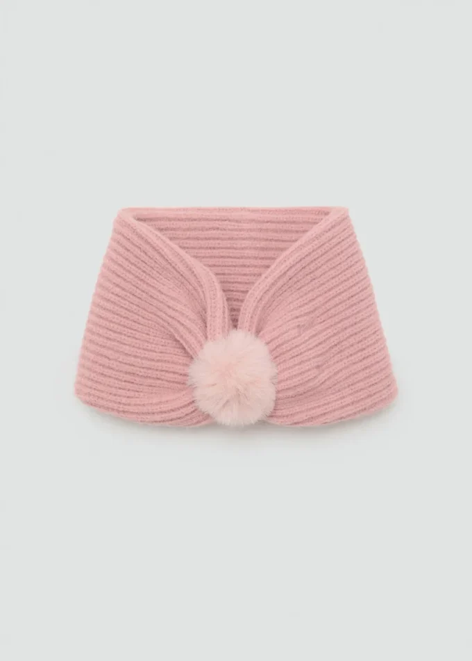 Sciarpa lavorata a maglia con nappine Sciarpa lavorata a maglia con nappine