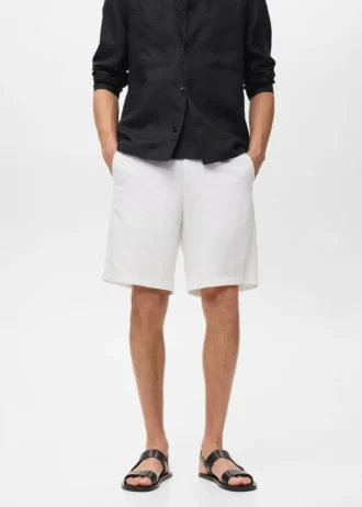 Shorts in misto lino con elastico in vita