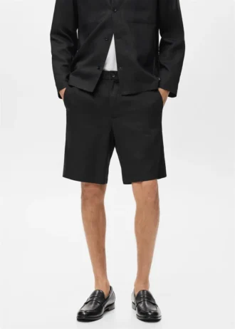 Shorts in misto lino con elastico in vita