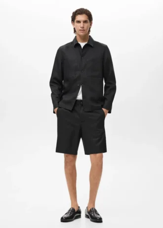 Shorts in misto lino con elastico in vita