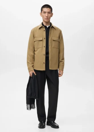 Sopracamicia in lana con tasche