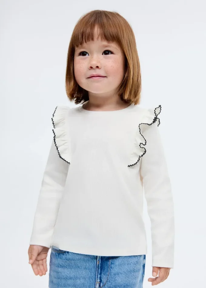 T-shirt a costine con volant