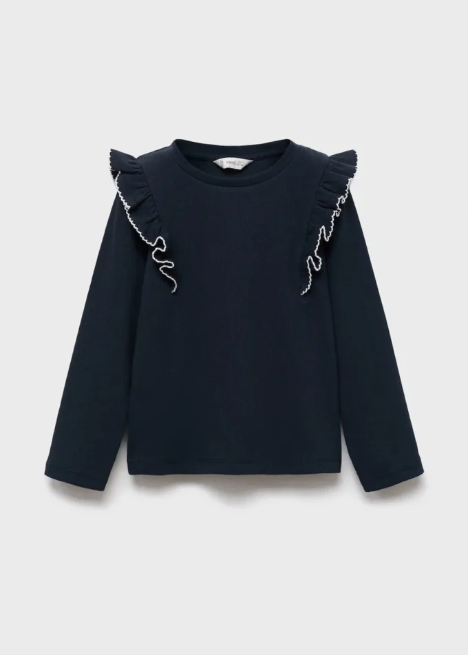 T-shirt a costine con volant