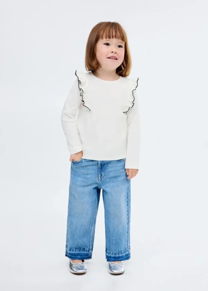 T-shirt a costine con volant