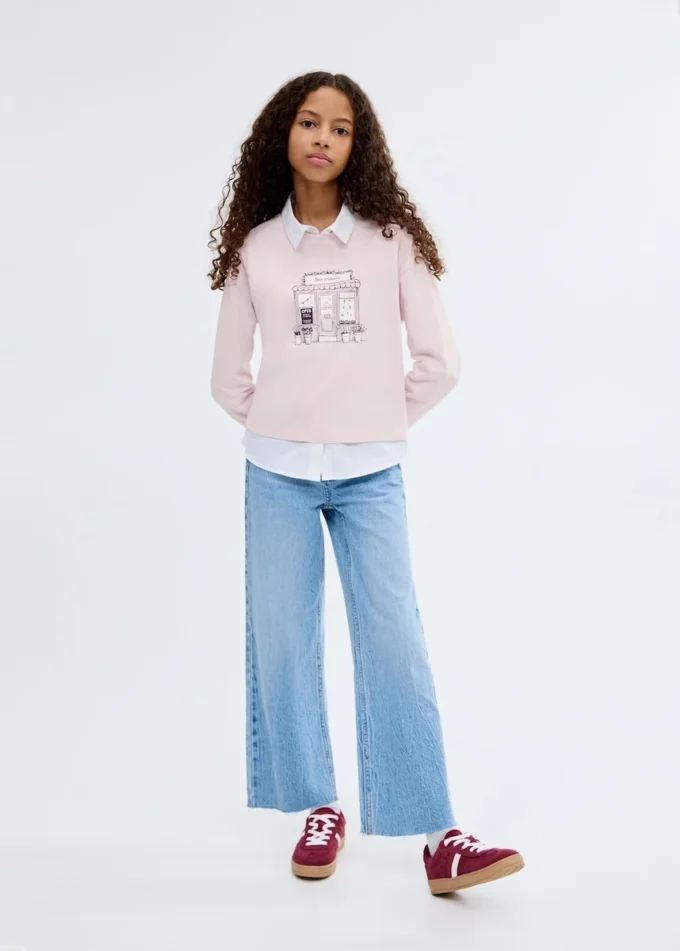 T-shirt a maniche lunghe stampata MANGO USA