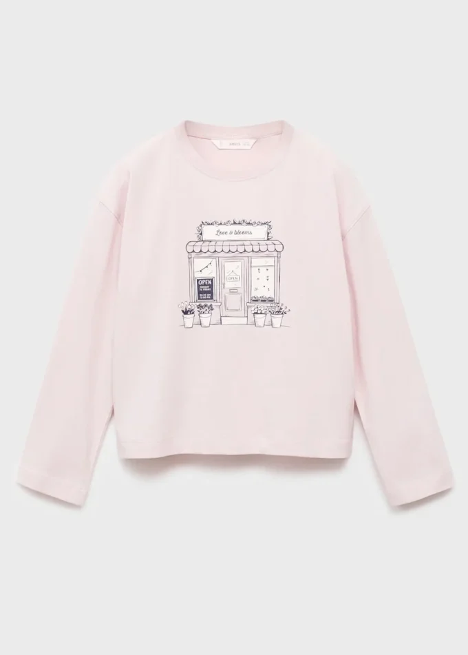 T-shirt a maniche lunghe stampata MANGO USA