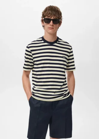 T-shirt a righe 100% cotone, vestibilità regolare