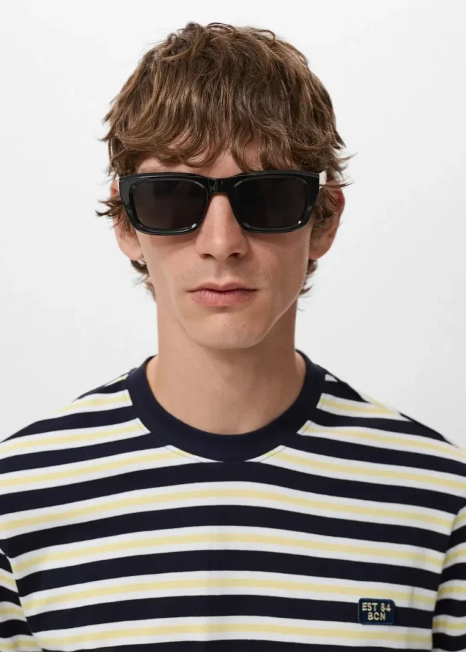 T-shirt a righe 100% cotone, vestibilità regolare T-shirt a righe 100% cotone, vestibilità regolare