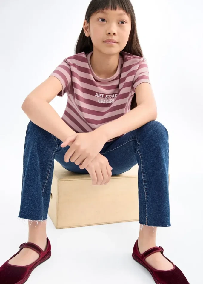 T-shirt a righe stampata