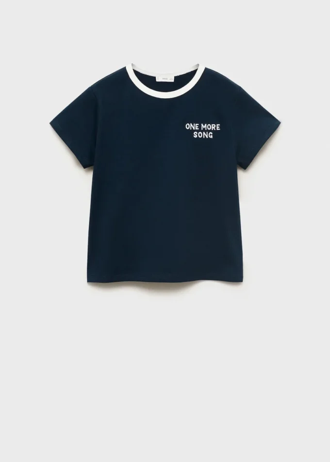 T-shirt con collo ricamato a contrasto T-shirt con collo ricamato a contrasto