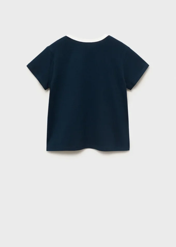 T-shirt con collo ricamato a contrasto T-shirt con collo ricamato a contrasto