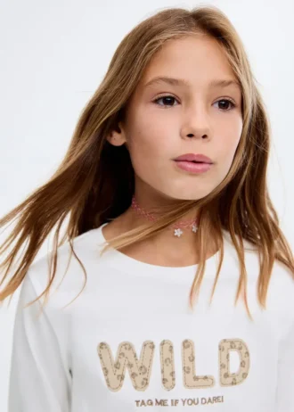 T-shirt con ricamo leopardato T-shirt con ricamo leopardato