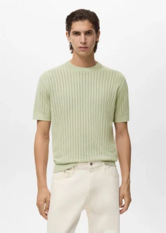 T-shirt in cotone a righe traforato