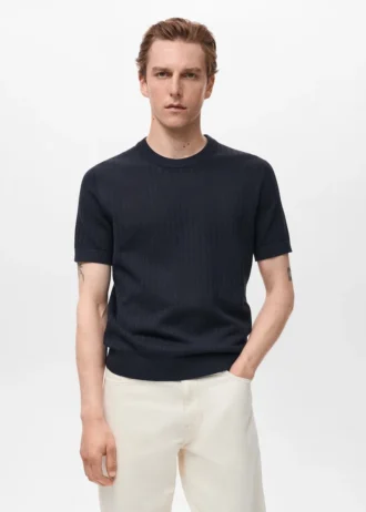 T-shirt in cotone a righe traforato