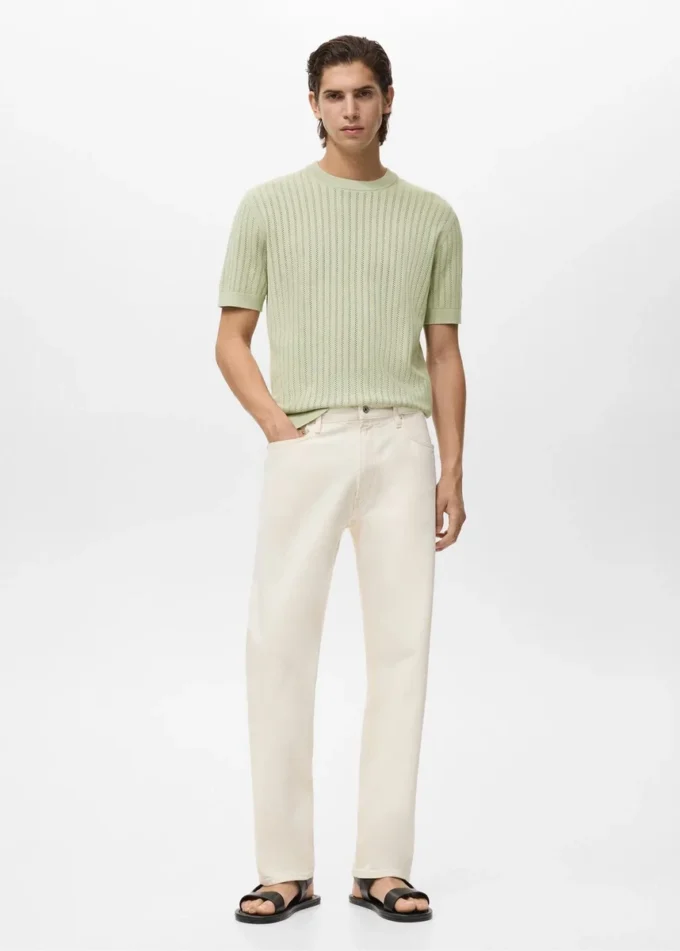 T-shirt in cotone a righe traforato T-shirt in cotone a righe traforato