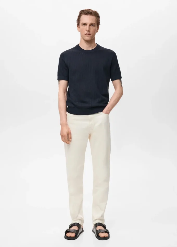 T-shirt in cotone a righe traforato T-shirt in cotone a righe traforato