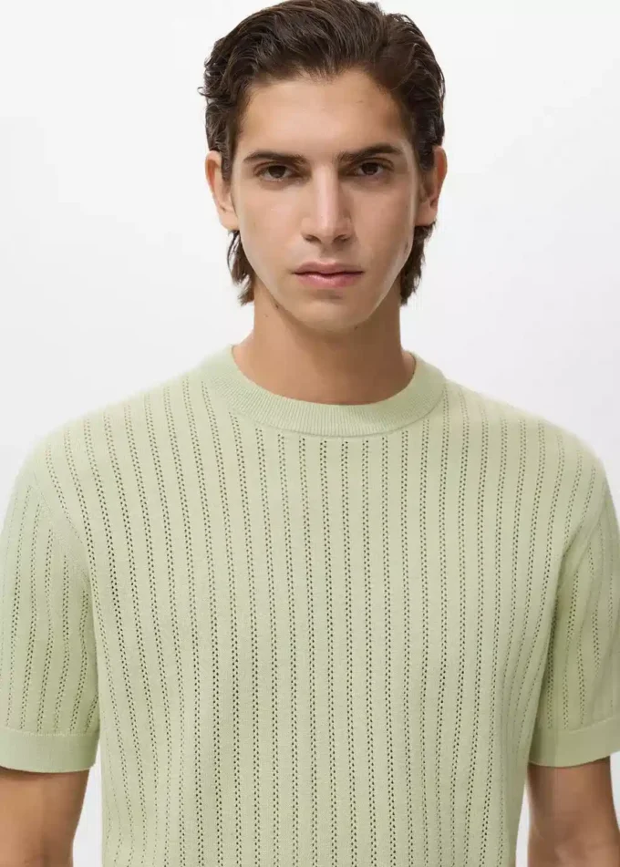 T-shirt in cotone a righe traforato T-shirt in cotone a righe traforato