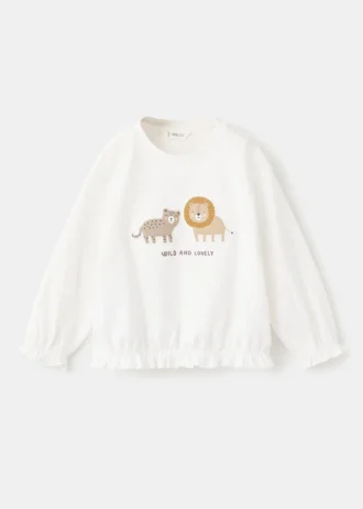 T-shirt in cotone con leone ricamato