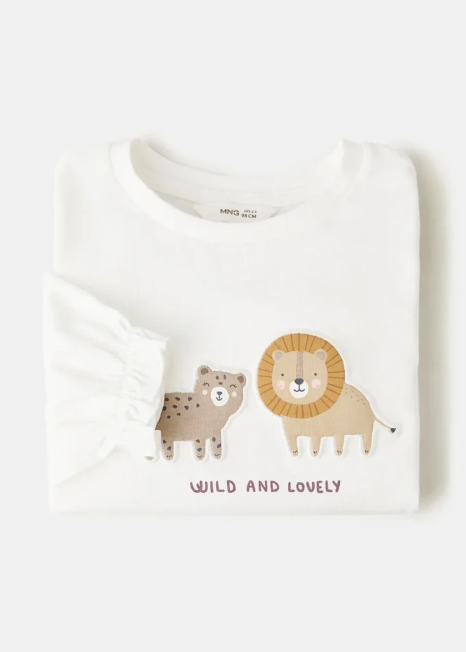 T-shirt in cotone con leone ricamato T-shirt in cotone con leone ricamato