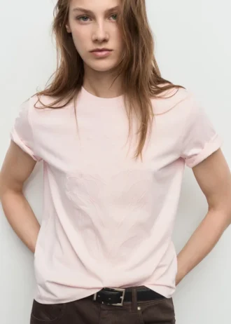 T-shirt in cotone con ricami floreali