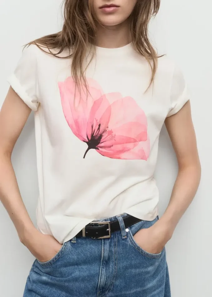 T-shirt in cotone con stampa floreale T-shirt in cotone con stampa floreale