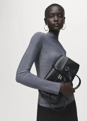 T-shirt in lurex con collo alla coreana