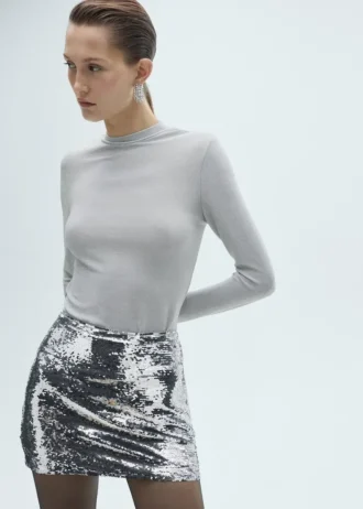 T-shirt in lurex con collo alla coreana