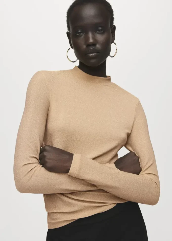 T-shirt in lurex con collo alla coreana T-shirt in lurex con collo alla coreana