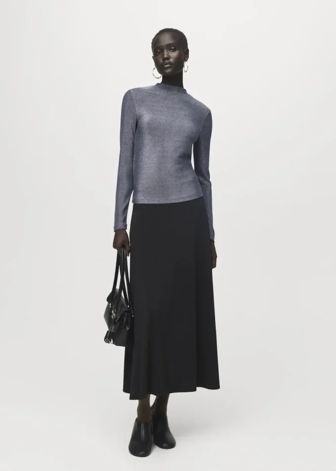 T-shirt in lurex con collo alla coreana