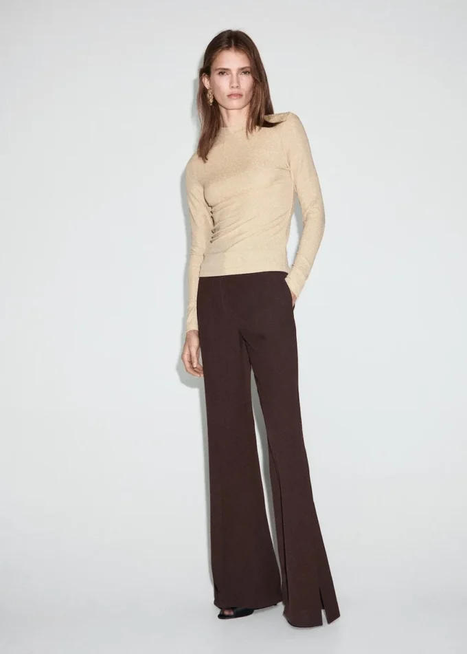 T-shirt in lurex con collo alla coreana T-shirt in lurex con collo alla coreana