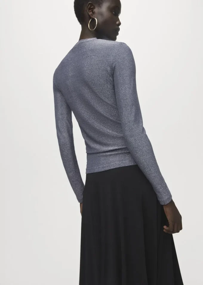 T-shirt in lurex con collo alla coreana