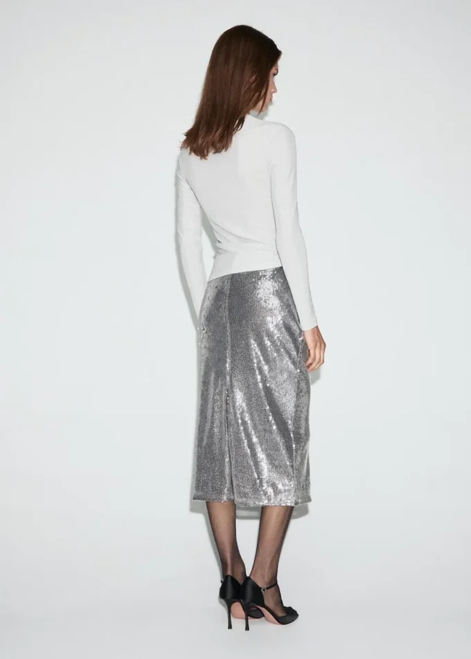 T-shirt in lurex con collo alla coreana T-shirt in lurex con collo alla coreana