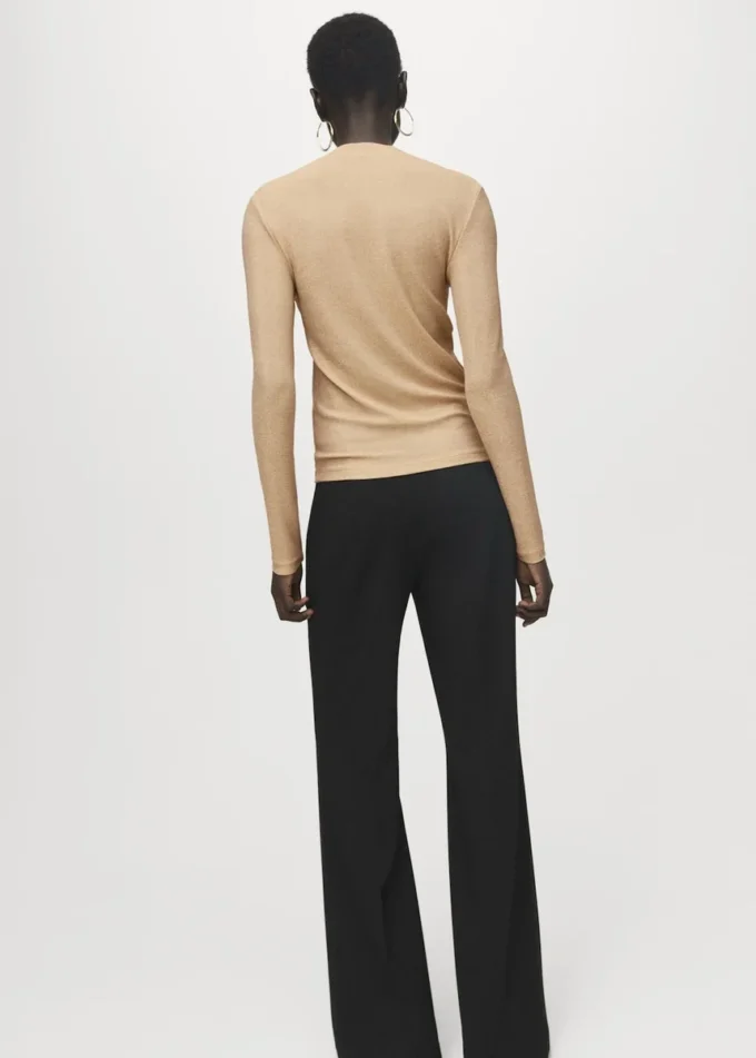 T-shirt in lurex con collo alla coreana T-shirt in lurex con collo alla coreana