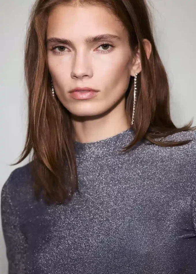 T-shirt in lurex con collo alla coreana