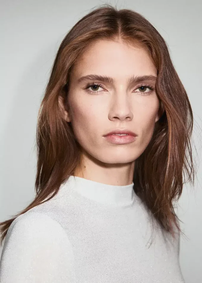 T-shirt in lurex con collo alla coreana T-shirt in lurex con collo alla coreana