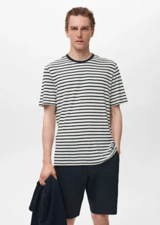 T-shirt slim fit in lino a righe