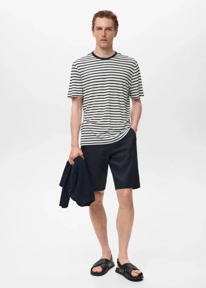 T-shirt slim fit in lino a righe T-shirt slim fit in lino a righe