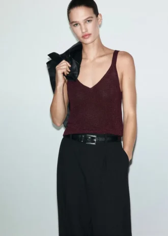 Top con scollo a V in maglia lurex