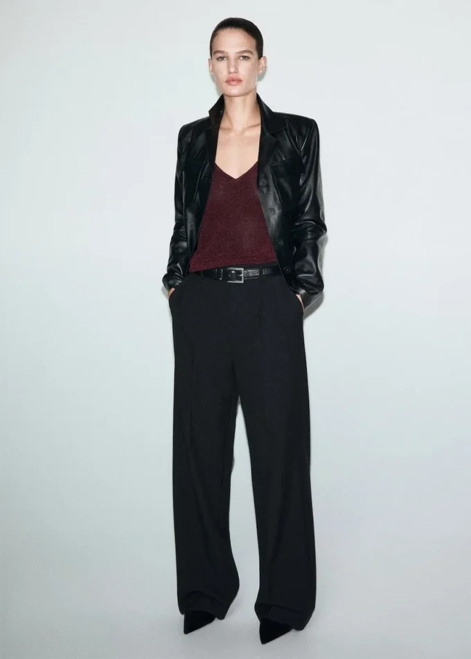 Top con scollo a V in maglia lurex